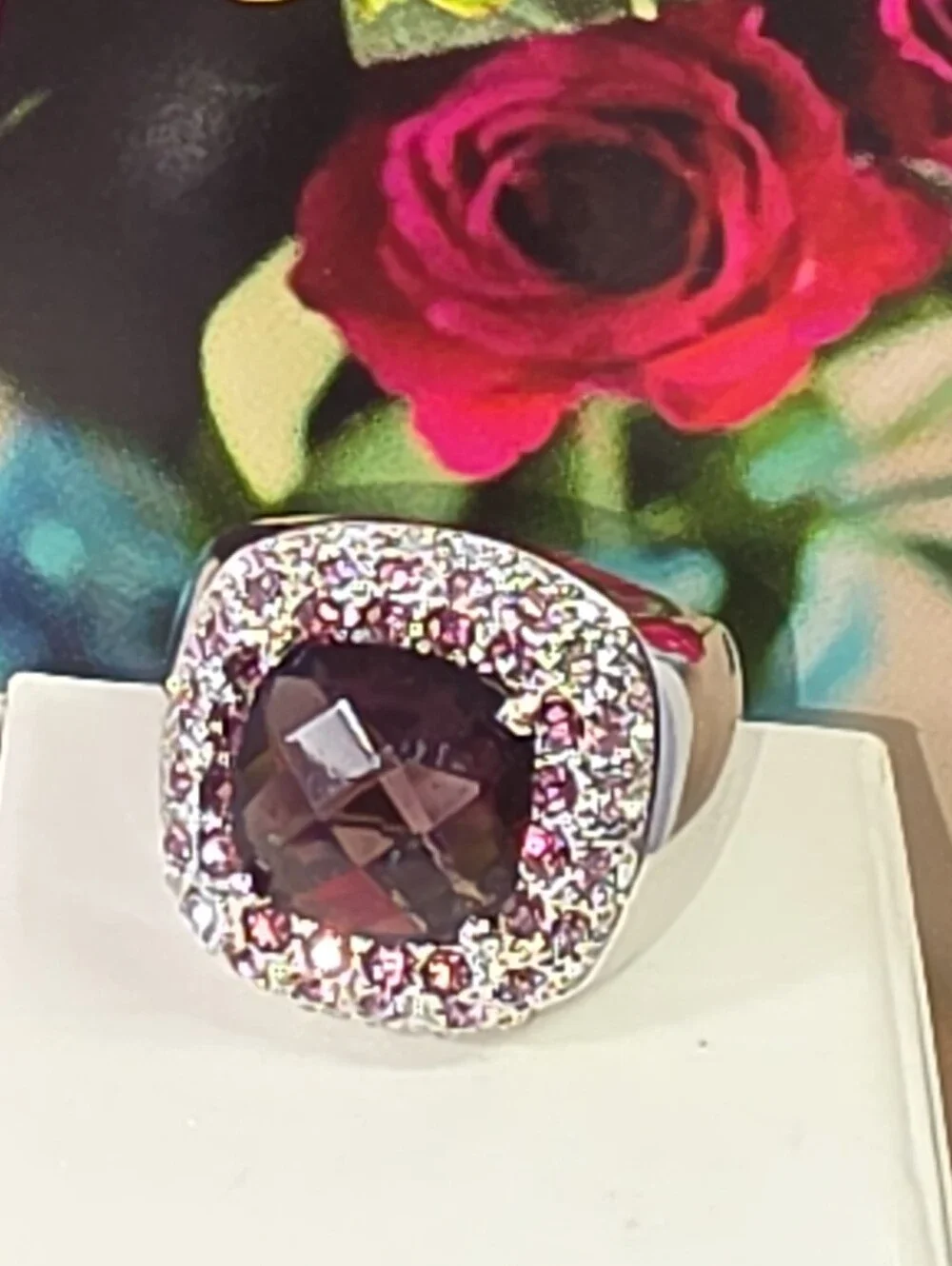#2596, Mk Michael Kors, Purple Crystal Stones Cocktail Ring, Size 6 Nwot.